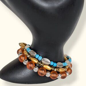 (2/$20) Set of 3 Colourful Beaded Stretch Bracelets